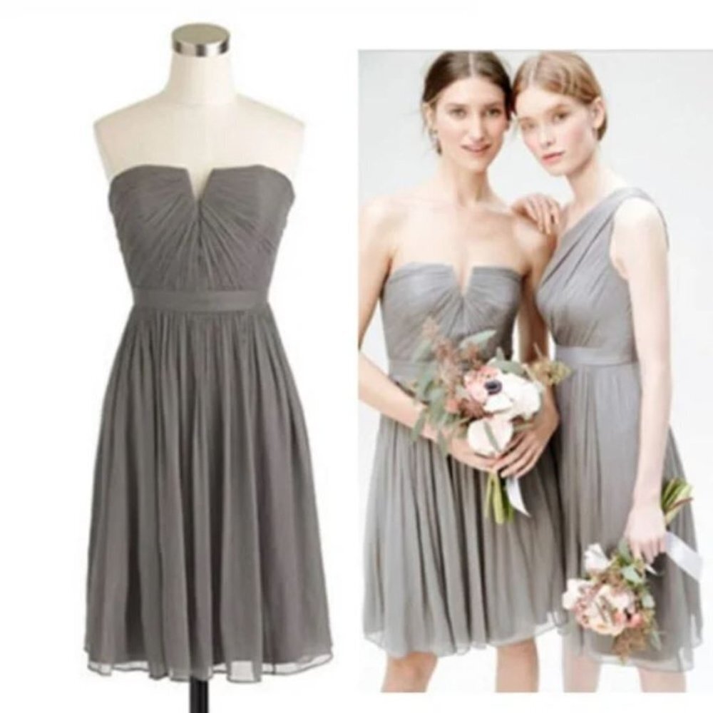 NWT New J. Crew Nadia Silk Chiffon Bridesmaid Prom Dress Grey Size 6